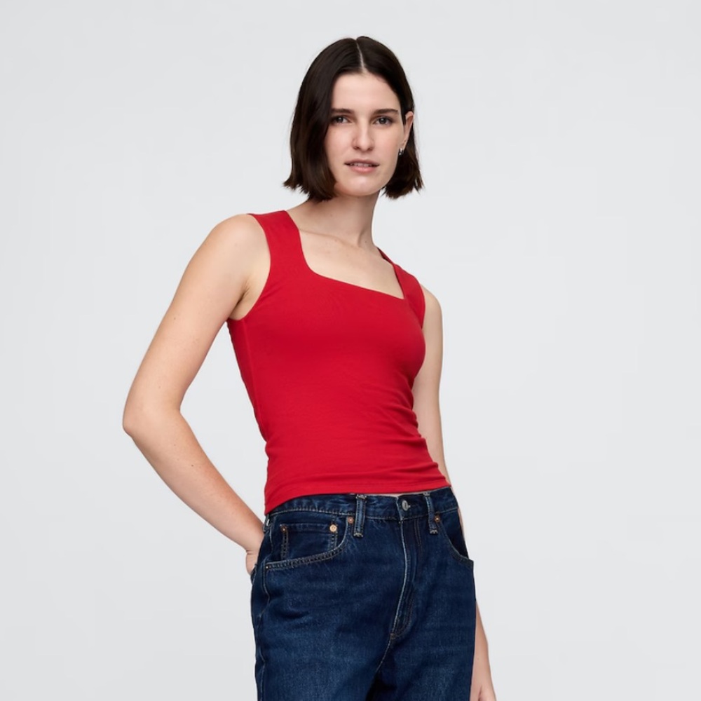 NWT Gap CloseKnit Jersey Square-Neck Top in Tomato Sauce Red